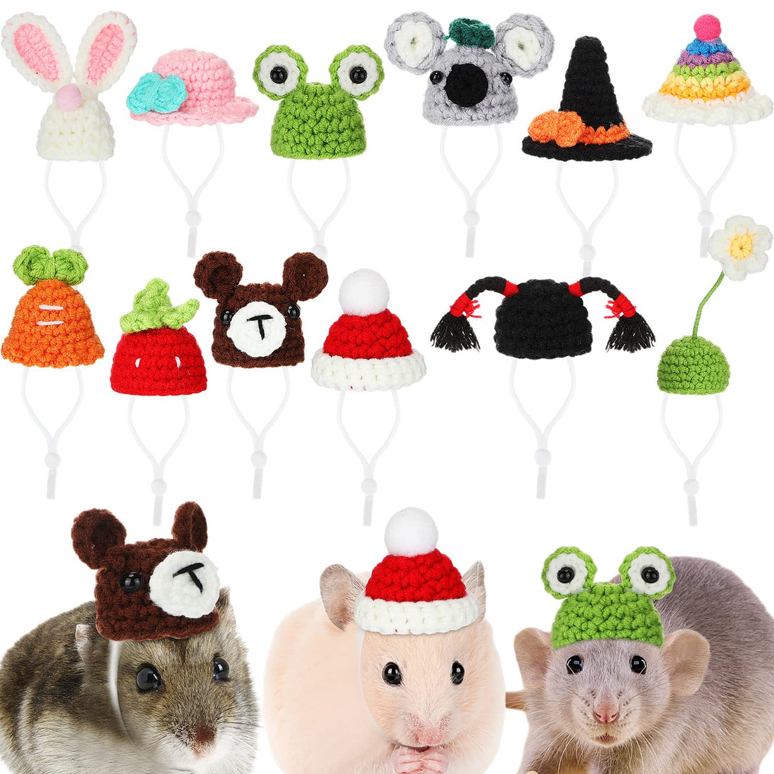 Mini Hats for Hamsters, Guinea Pigs & Small Pets - 12 Pack