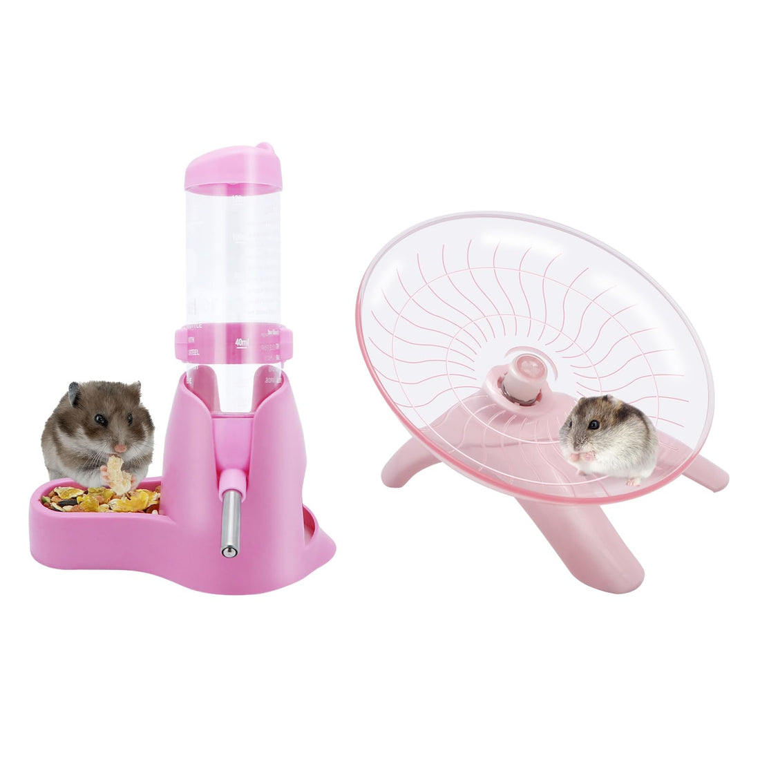 Hamster Water Bottle and Silent Wheel Set - Pink 125ml