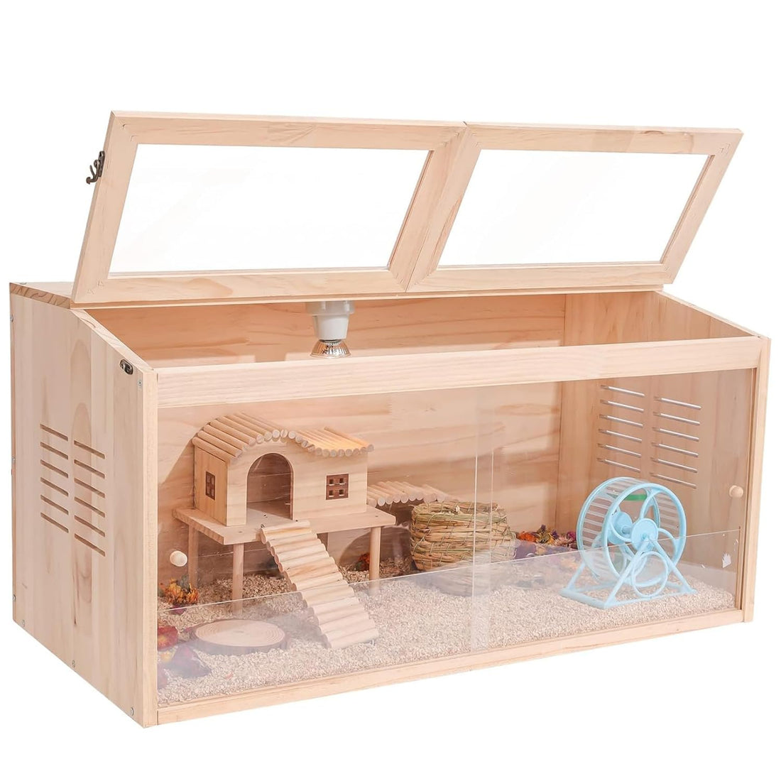 Natural Wooden Hamster Habitat with Acrylic Panels for hamsters, selected by Burrowly for chewing and enrichment.