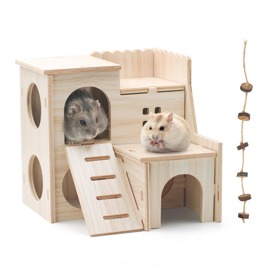 Double-Decker Wooden Hamster Hideout Set - 8 Piece for hamsters, rats and mice, gerbils from Burrowly small pet supplies