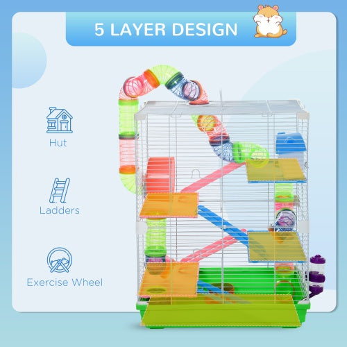 5-Tier Hamster Cage with Tunnels, Wheel & Bottle