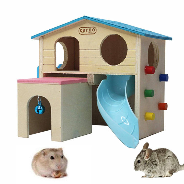 Wooden Hamster Hideout with Ladder and Slide for hamsters, rats and mice from Burrowly small pet supplies.