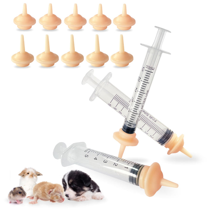 Small Animal Silicone Feeding Nipples & Syringes - 10 Pack