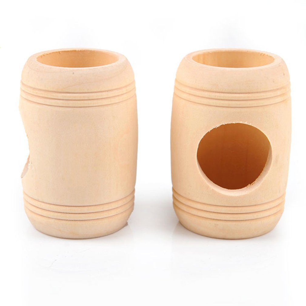 Wooden Hamster Toy House with Barrel Tunnel for hamsters from Burrowly small pet supplies.