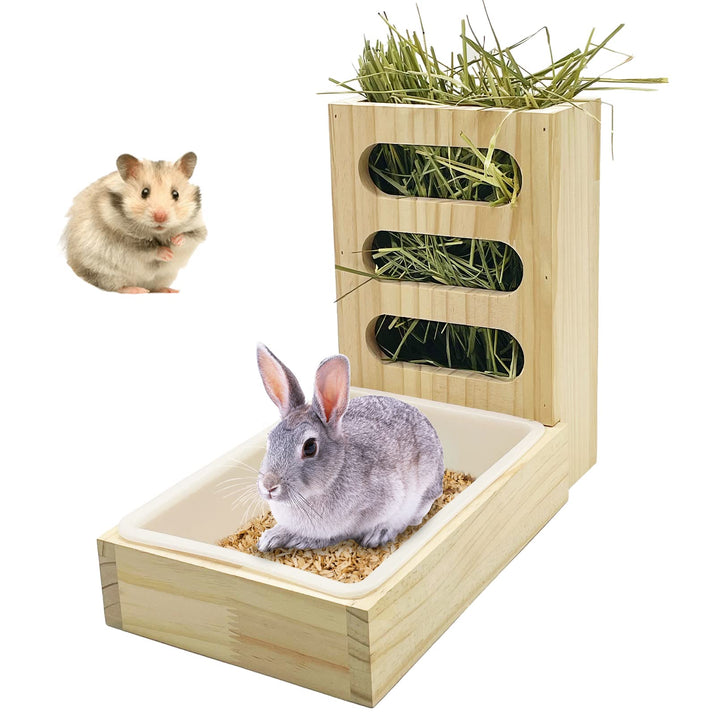 Wooden Hay Feeder and Litter Box for Rabbits & Guinea Pigs for hamsters, guinea pigs, rabbits, rats and mice, chinchilla