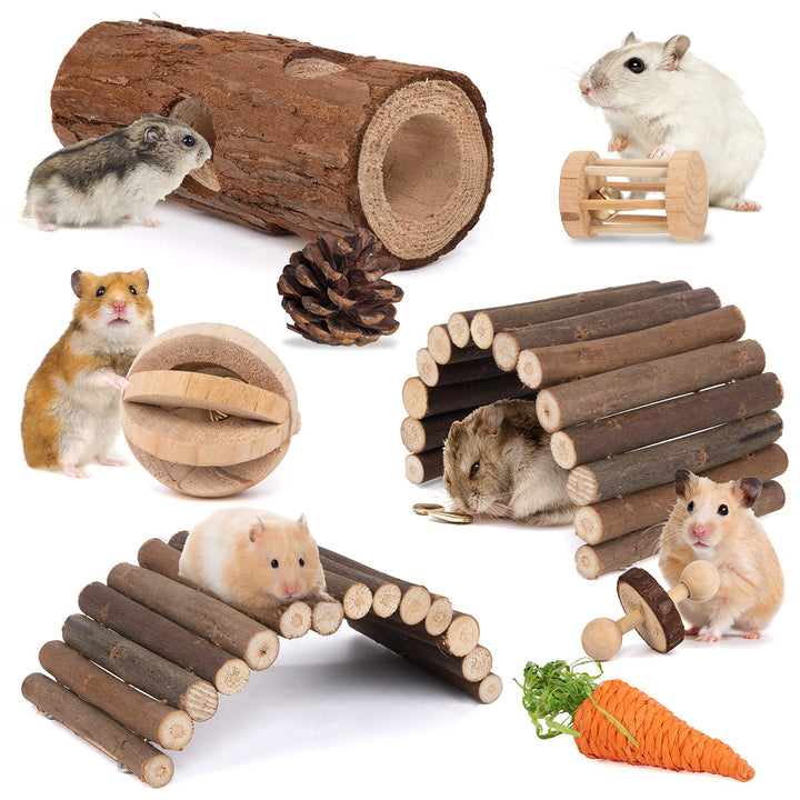 Natural Wooden Chew Toy Set for Hamsters, Rats & Chinchillas