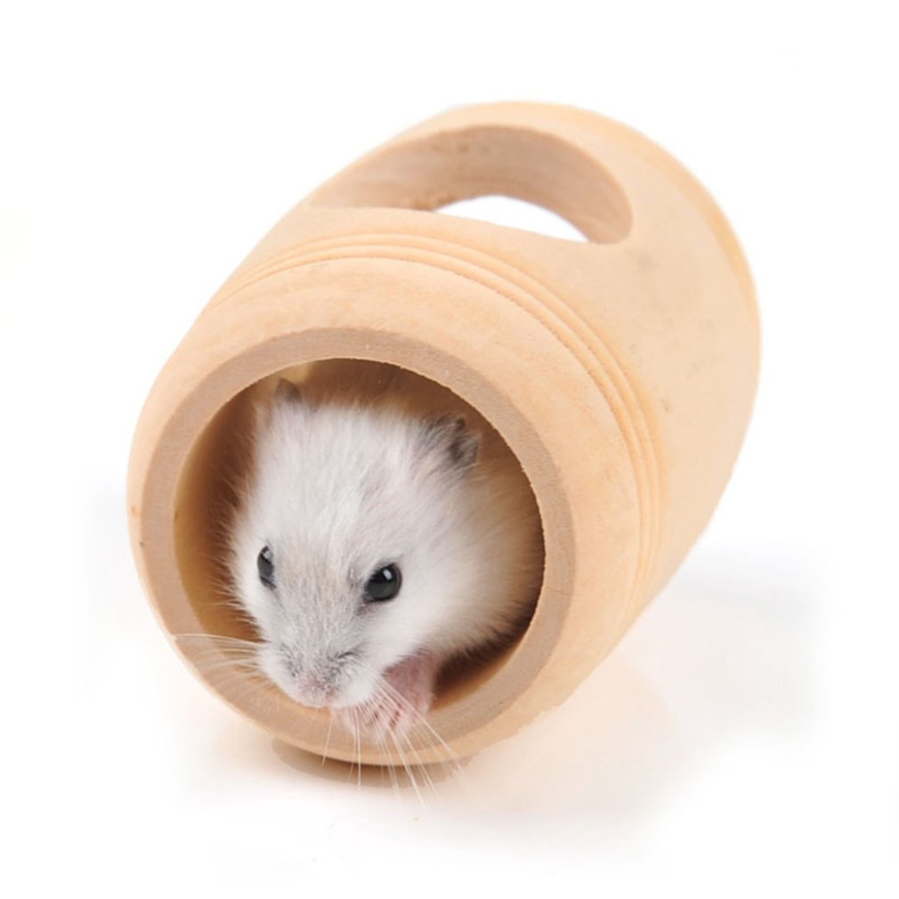 Wooden Hamster Toy House with Barrel Tunnel for hamsters from Burrowly small pet supplies.
