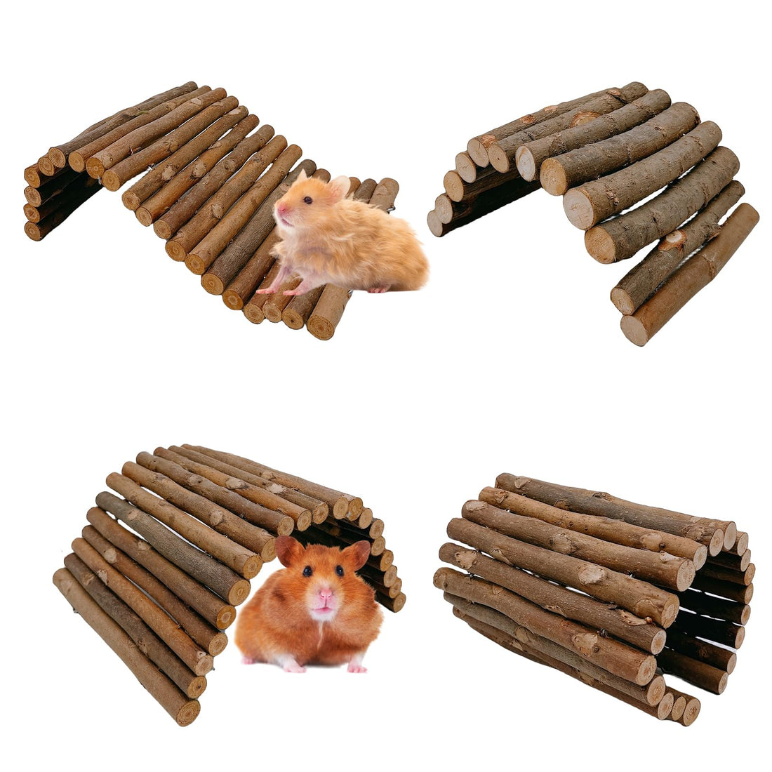 Natural Wooden Bridge Ladder Chew Toy for Small Pets - 4 Pack