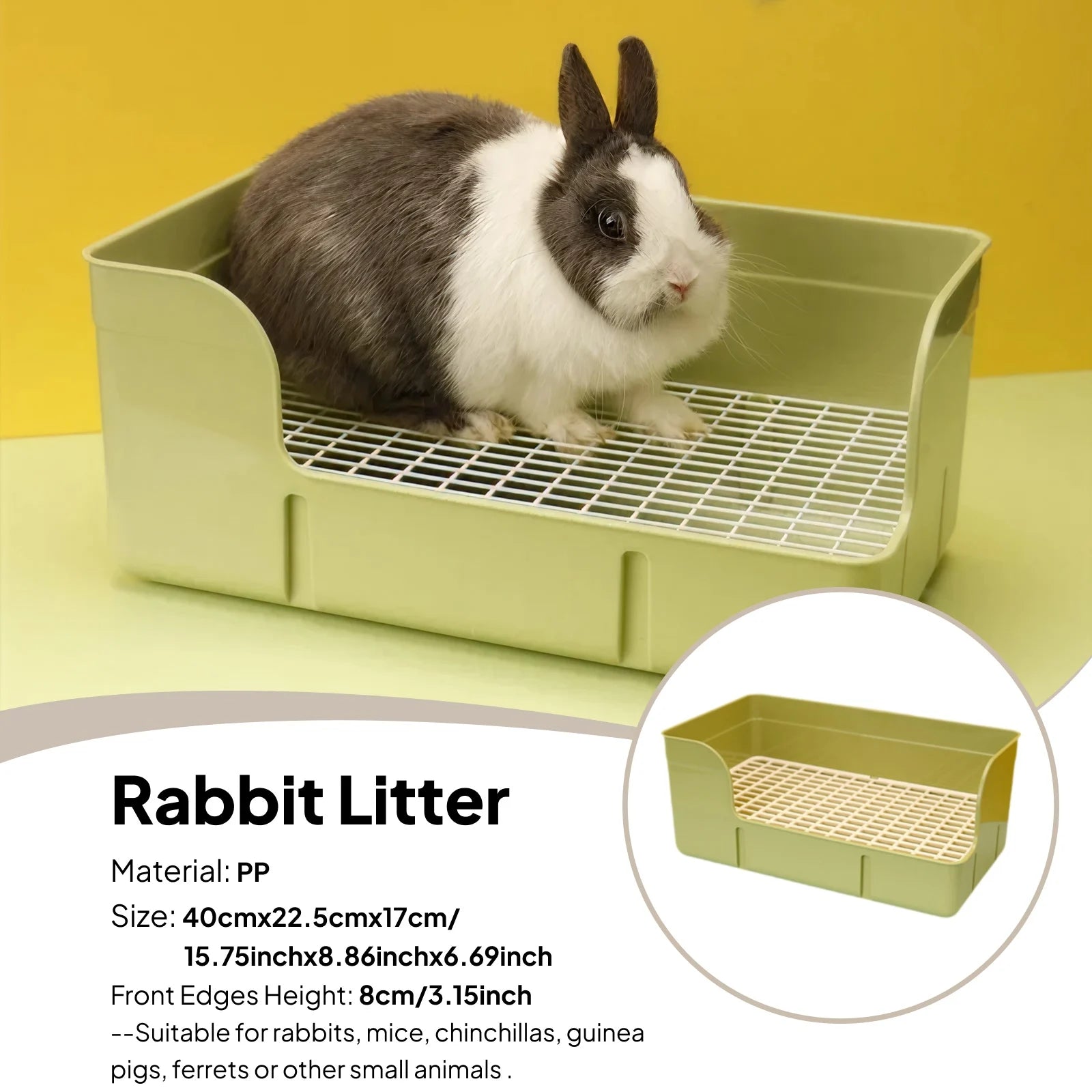 Anti-Splash Litter Pan for Rabbits and Chinchillas for rabbits, chinchillas, rats, and ferrets from Burrowly small pet supplies.