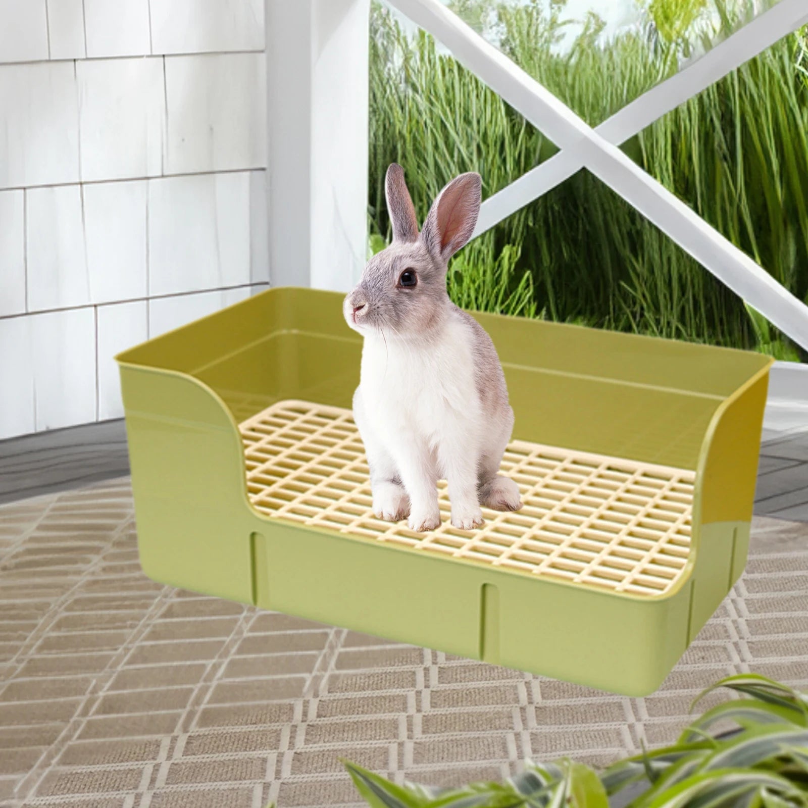 Anti splash rabbit litter box for small pet habitat cleaning from Burrowly.