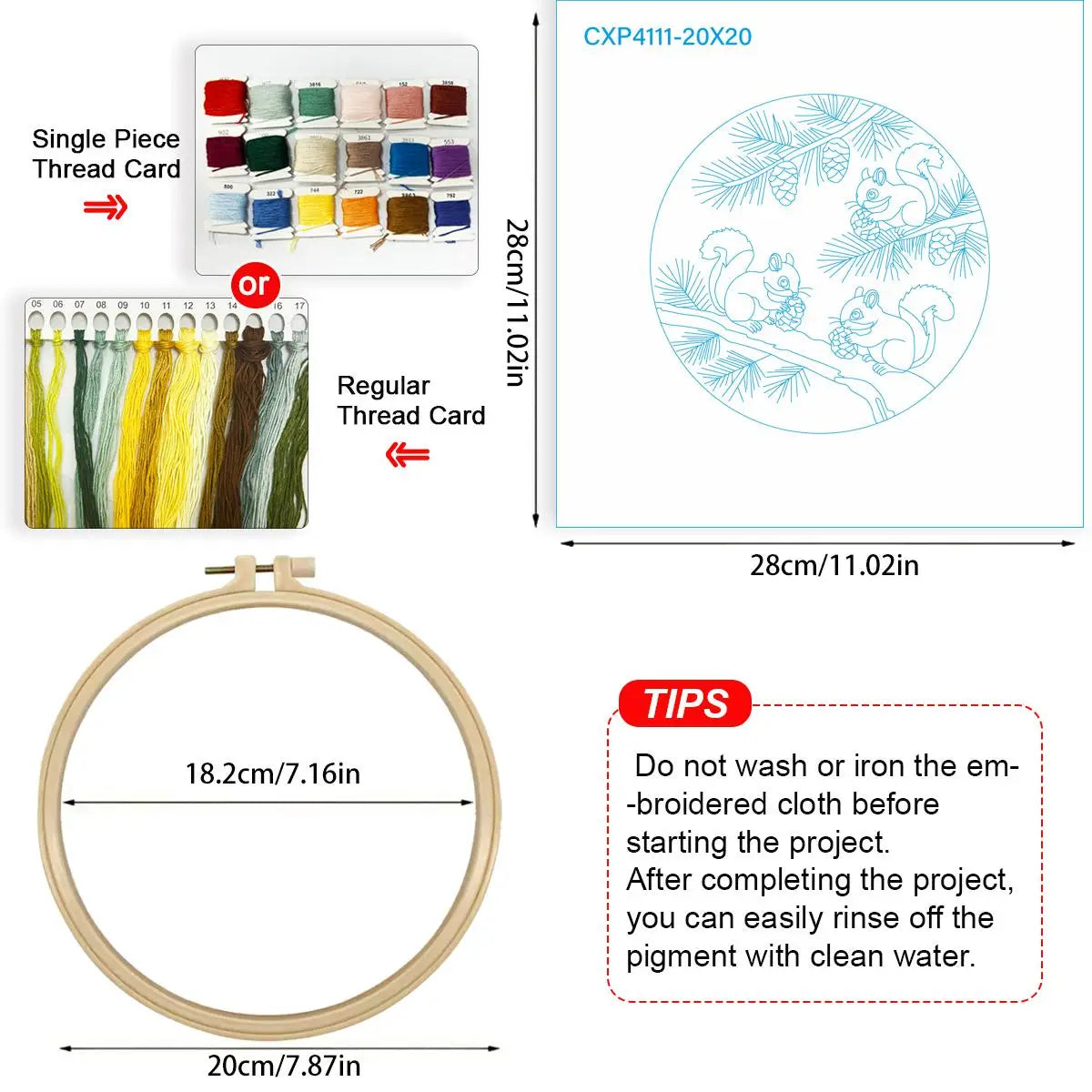1pc 20X20CM/15X15CM 7.87/6.3inch Animal - Squirrel Embroidery Starter Kit DIY kit DIY embroidery kit manualidades Craft Painting