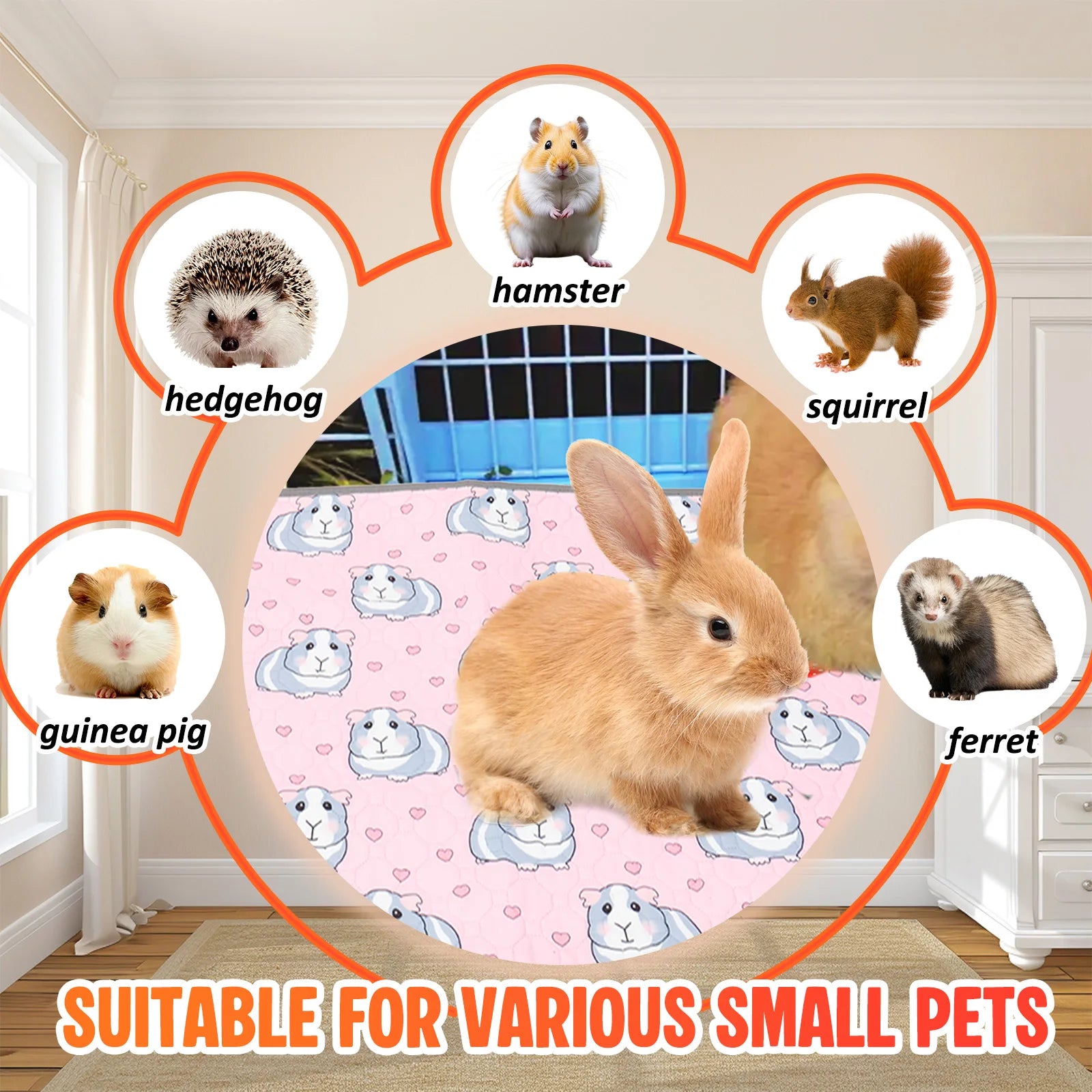 Reusable Guinea Pig Cage Liner Pad - 2 Pack for guinea pigs, rabbits, hamsters, and hedgehogs from Burrowly small pet supplies.