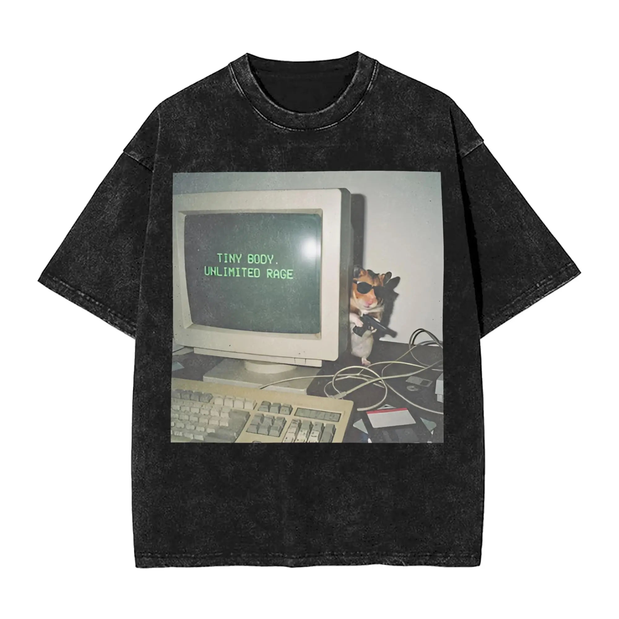 Cyber Hamster Meme Funny Animal Washed T Shirts Streetwear Hip Hop Vintage T-Shirt Tees Tops Men Women Cotton High Street Summer