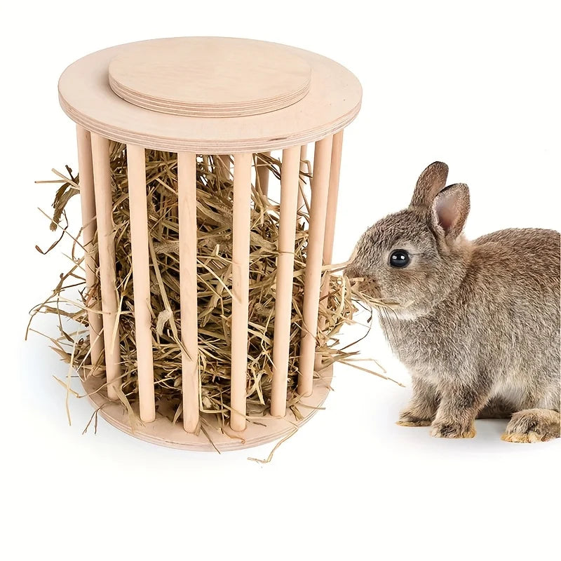 1 Piece of Accessory with Random Color and Style Wooden Rabbit Hay Feeder for Burrowly hay & forage and small pet care.