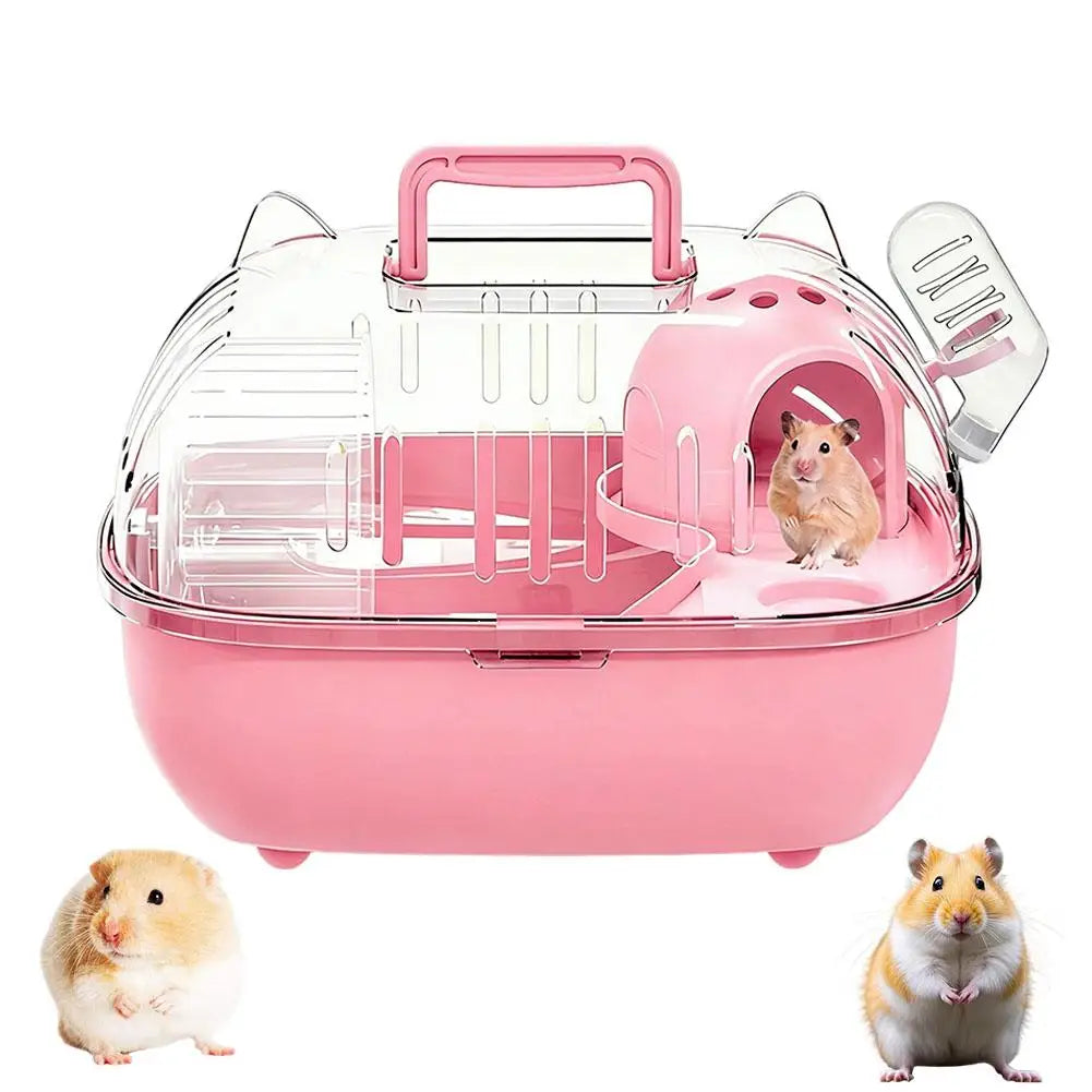 Portable Transparent Hamster Cage with Water Bottle - A Breathable Travel Carrier Suitable for Small Pets, Made of PP Material