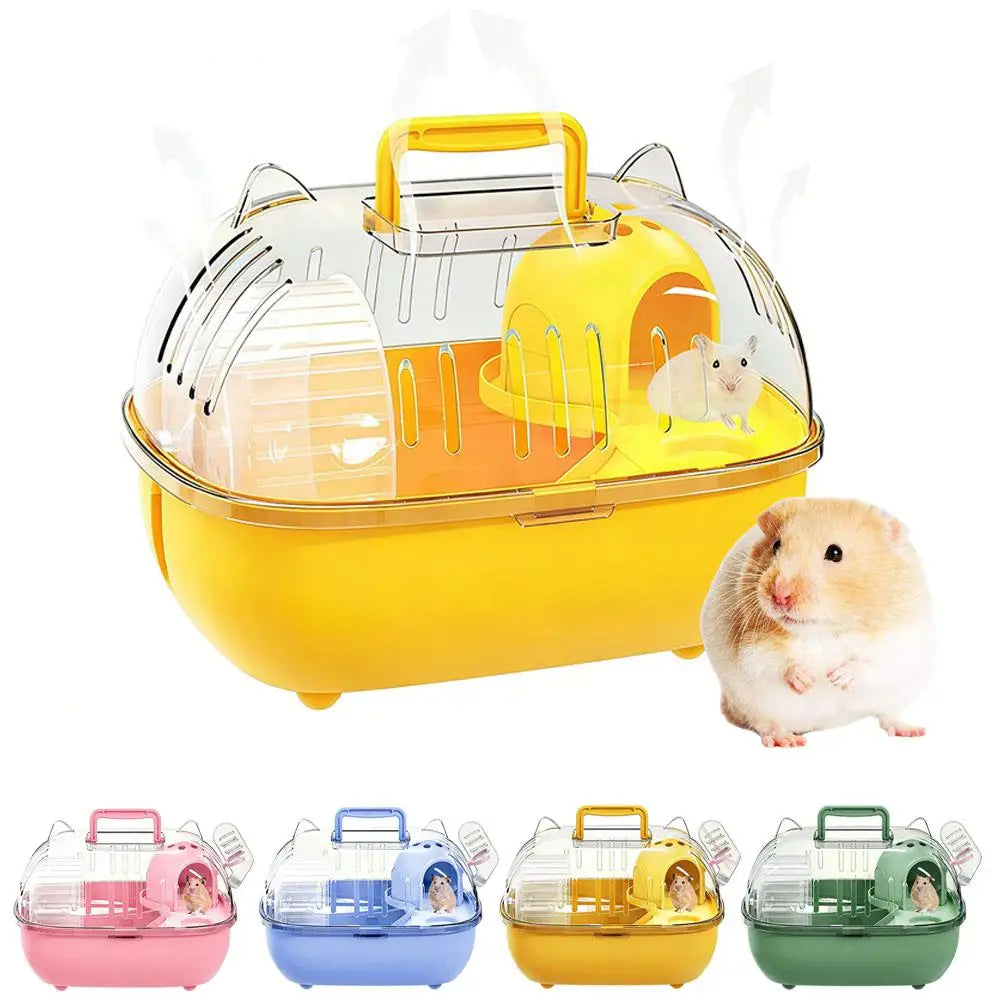 Portable Transparent Hamster Cage with Water Bottle - A Breathable Travel Carrier Suitable for Small Pets, Made of PP Material