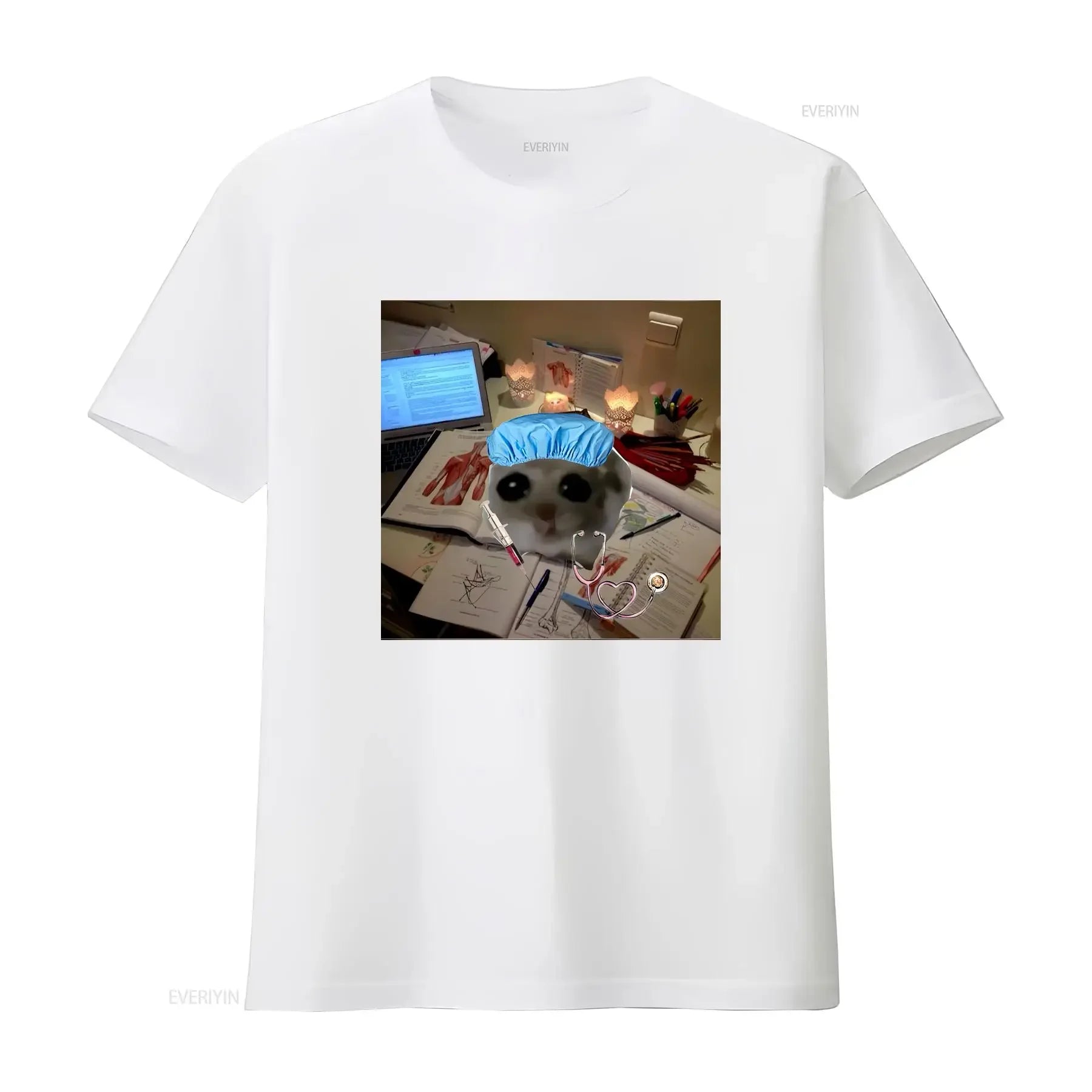 Sad Hamster Studying M or F Funny Cotton T Shirt Parody Fast Shipping vintage Washed fashion streetwear Unisex Soft homme