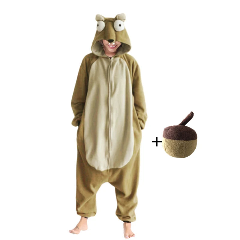 Glacier Squirrel Zipper Onesies Kigurumi Women Men Animal Pajama Age Cartoon Homewear Winter Warm Christmas Cosplay Suit