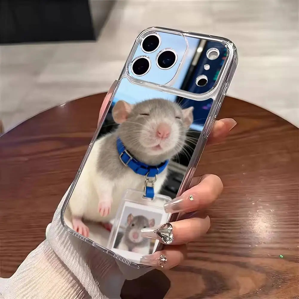 Cute Mouse Rat Hamster  Phone Case For iPhone 17 16 15 14 13 12 11 Mini Pro Max Plus Transparent Cover