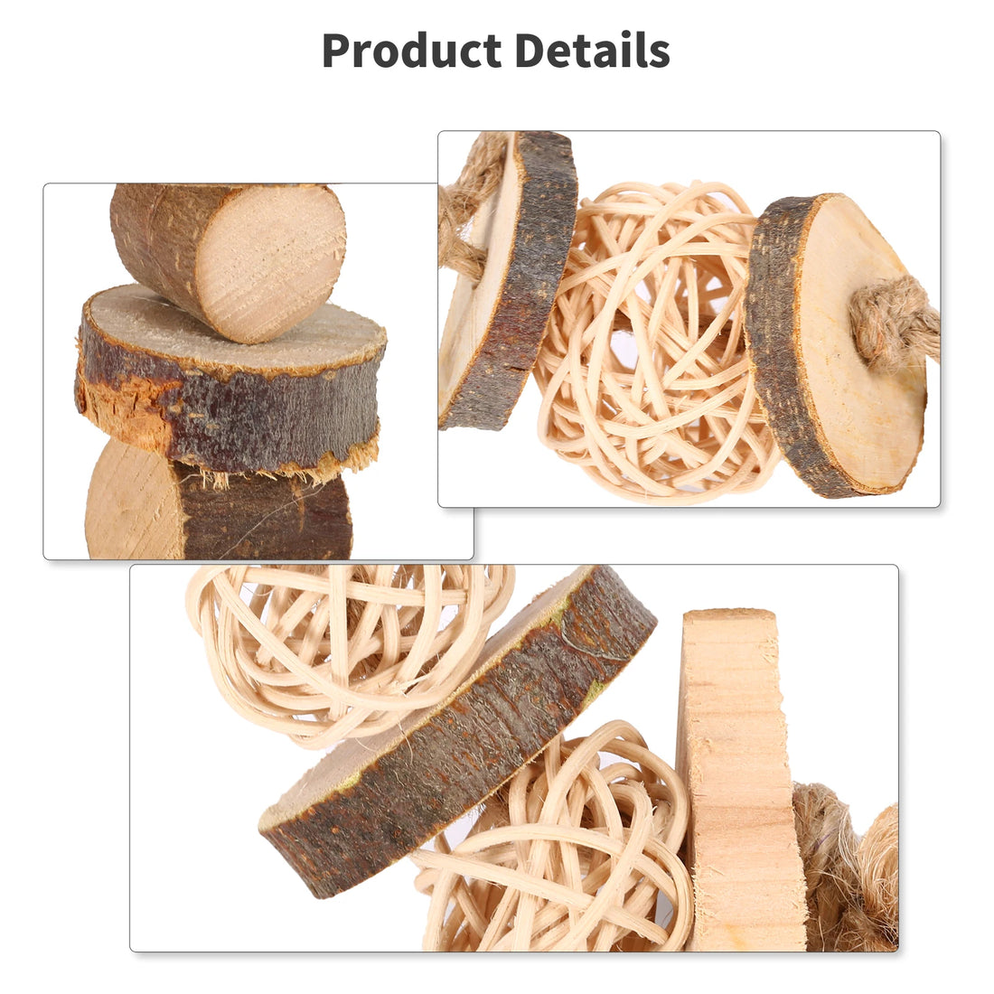 Three piece chew toy set for hamster, guinea pig, rabbit, and chinchilla enrichment.