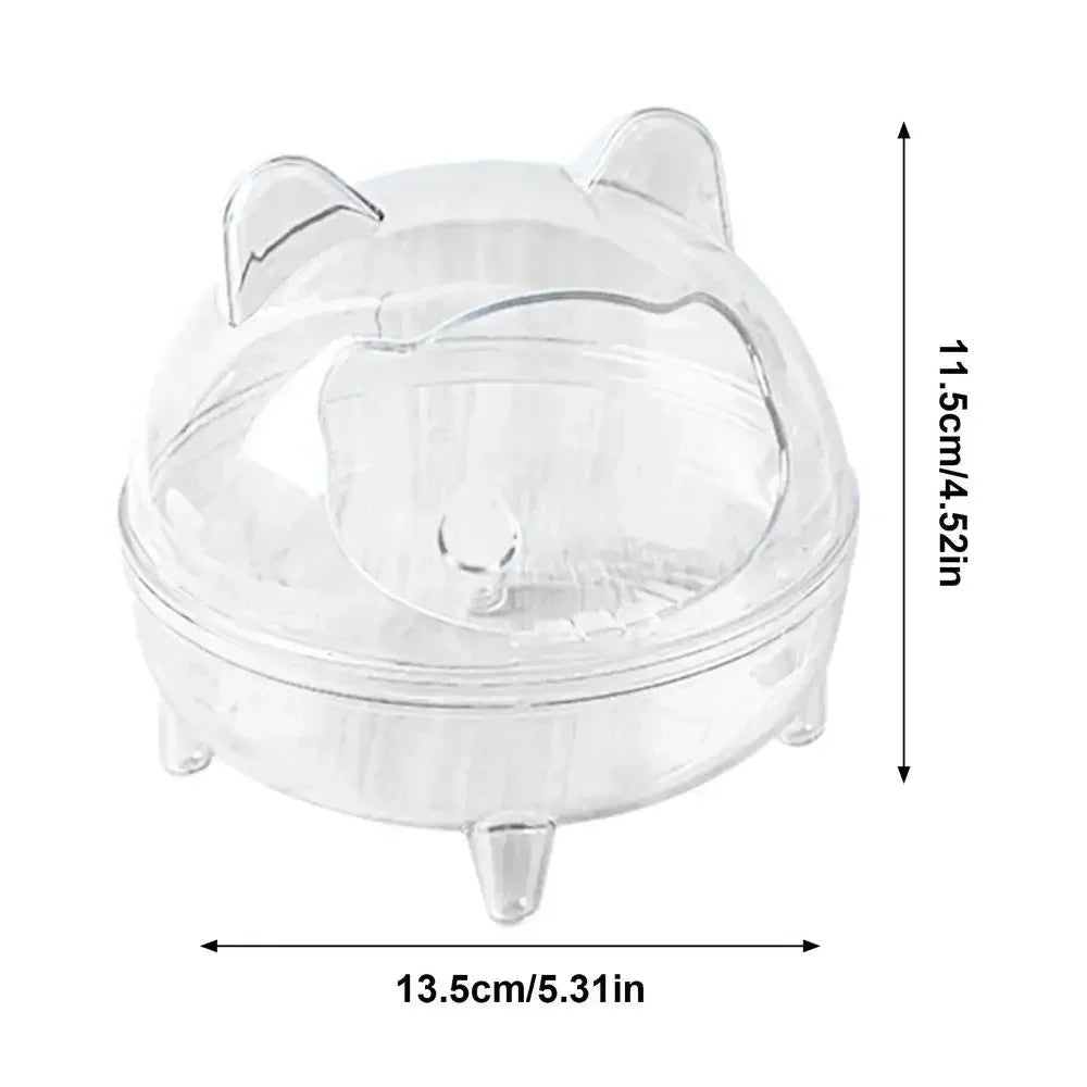 Clear hamster sand bath house for a tidy Burrowly small pet habitat.