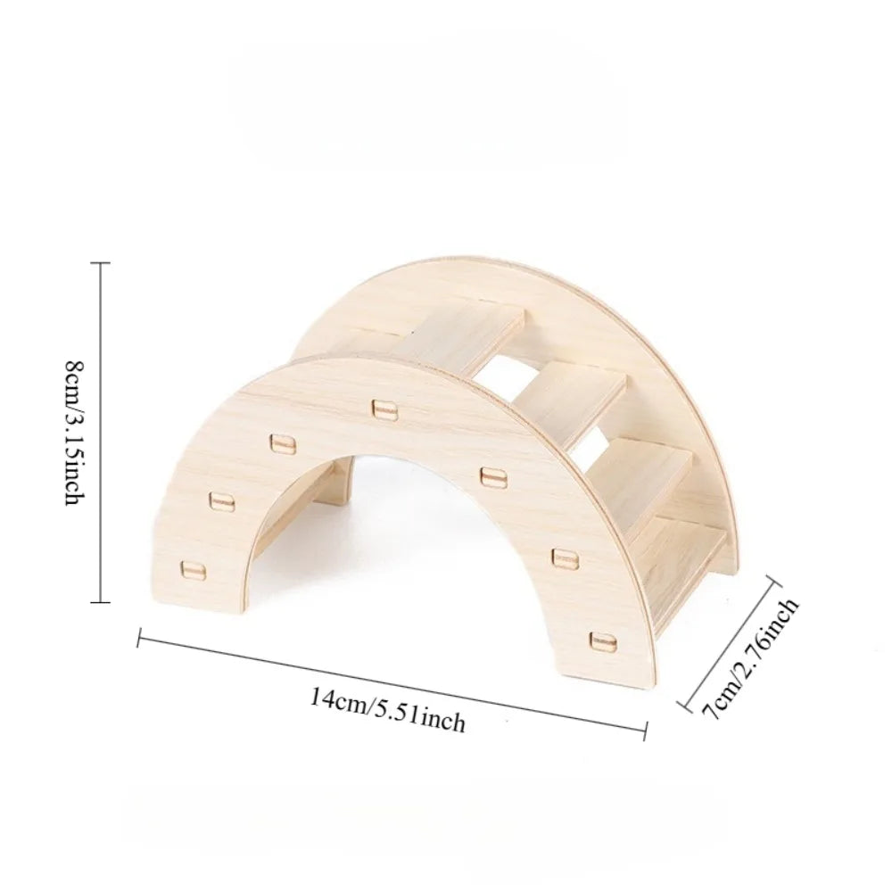 Wooden swing bridge toy for hamster enrichment from Burrowly.