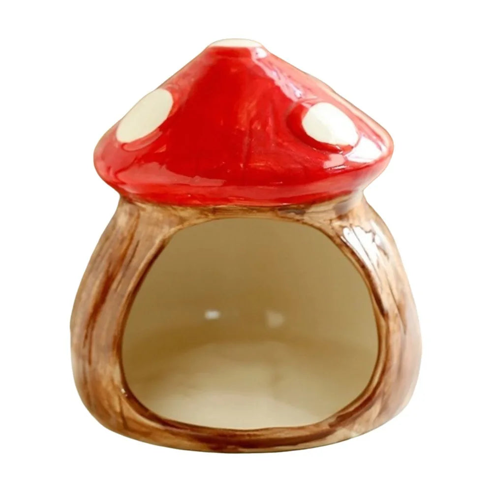 Pet Furniture Mushroom Shaped Ceramic Hamster Hideout Cute Chew-proof