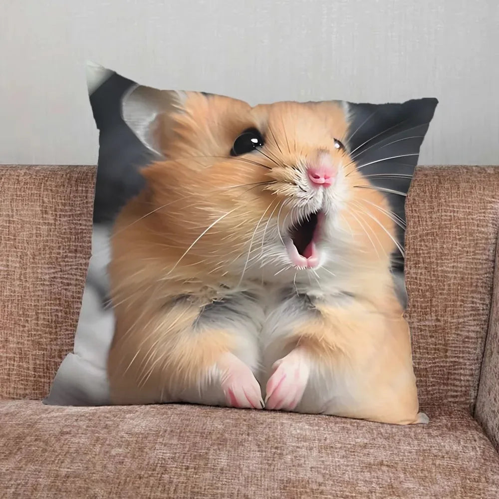 Home Decor Funny Sad Hamster Emoticon Pillowcase Suitable for Bedroom Car Office Living Room Sofa Cushion Cover