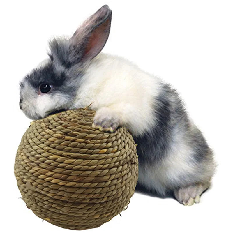 Braided Grass Chew Ball for Small Pets for rabbits, guinea pigs, hamsters, and chinchillas from Burrowly small pet supplies.