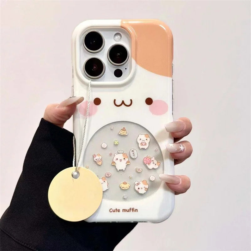 Large hole IND hollow cake hamster phone case with chain for iPhone 11 12 13 14 15 16 17 Pro Max