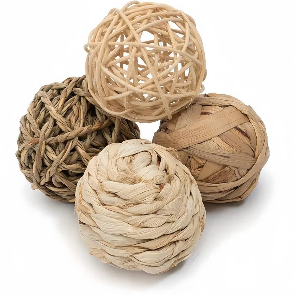 Natural Hay Grass Chew Ball Toy for rabbits, guinea pigs, hamsters, and chinchillas from Burrowly small pet supplies.