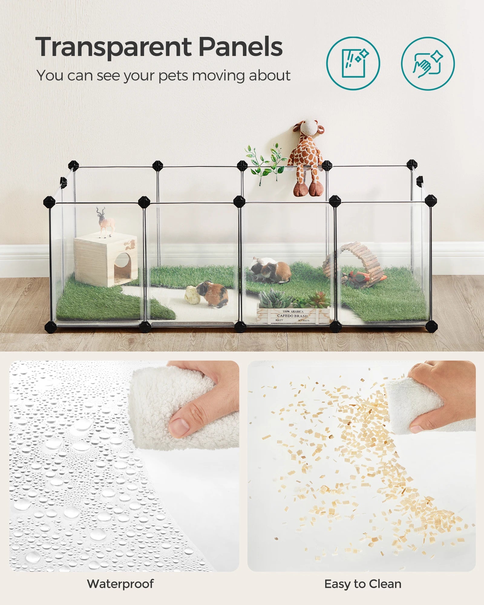 Songmics 20 Panels Pet Playpen with Floor Small Animal Playpen Pet Fence