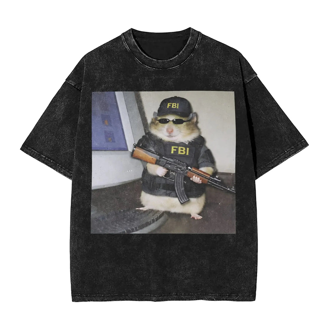 Cyber Hamster Meme Funny Animal Washed T Shirts Streetwear Hip Hop Vintage T-Shirt Tees Tops Men Women Cotton High Street Summer