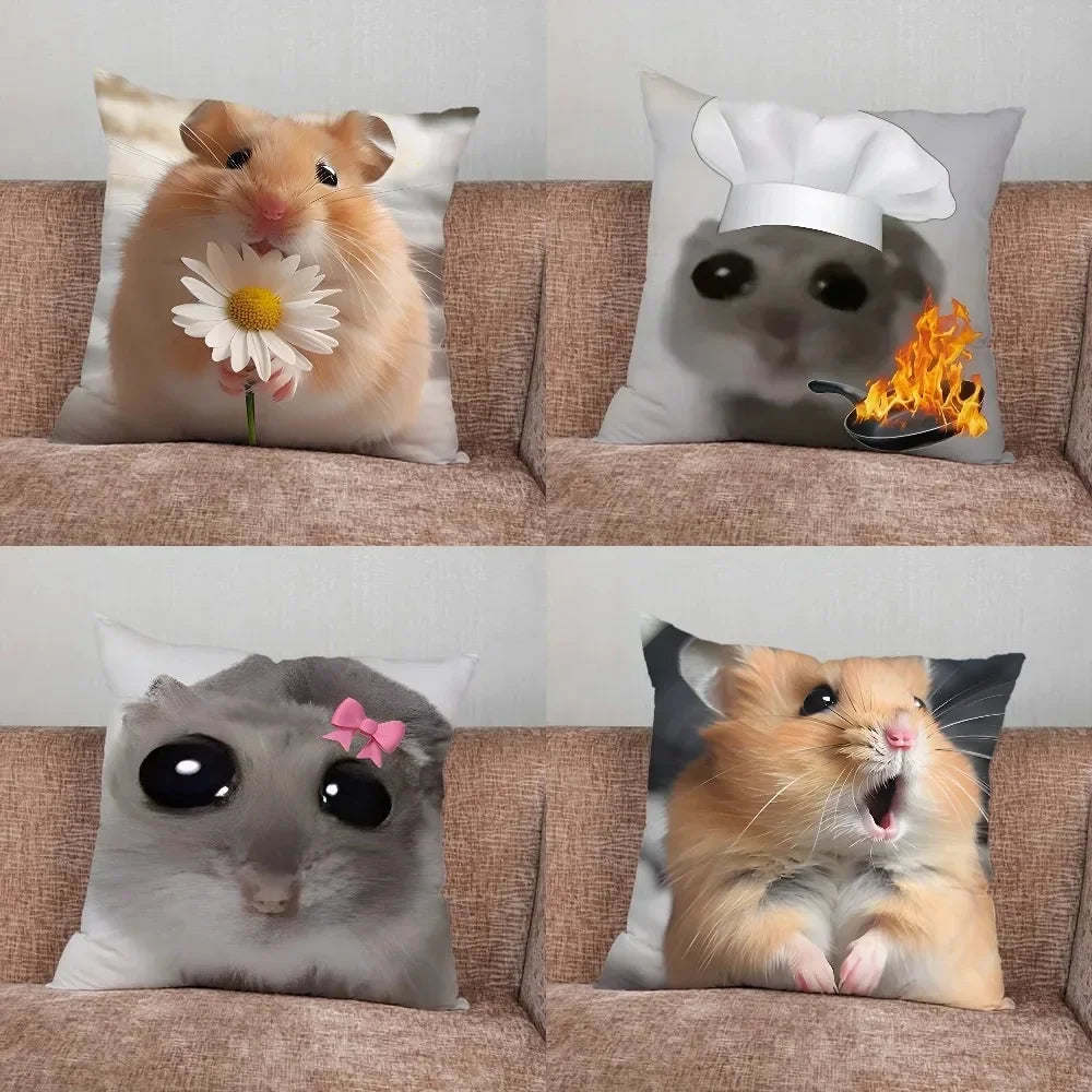 Home Decor Funny Sad Hamster Emoticon Pillowcase Suitable for Bedroom Car Office Living Room Sofa Cushion Cover