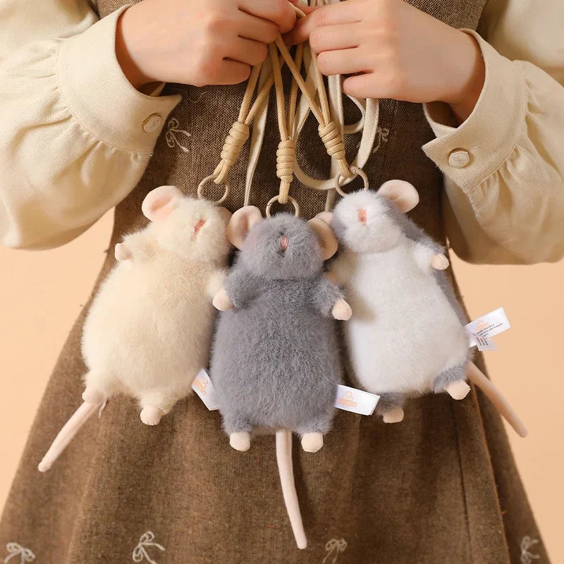 Cute Mouse Plush Toy Soft Furry Grey Pet Fancy Rat Stuffed Animal Doll Kawaii Mouse Plushie Bag Charm Home Decor Birthday Gift