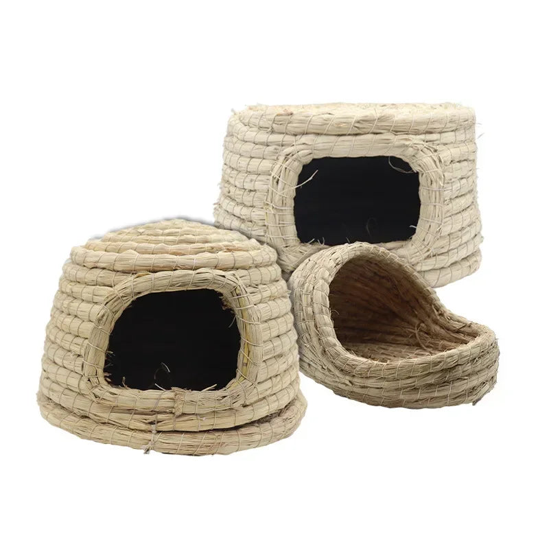 Natural Straw Woven Grass Bed for Small Pets for rabbits, hamsters, chinchillas, and mice from Burrowly small pet supplies.