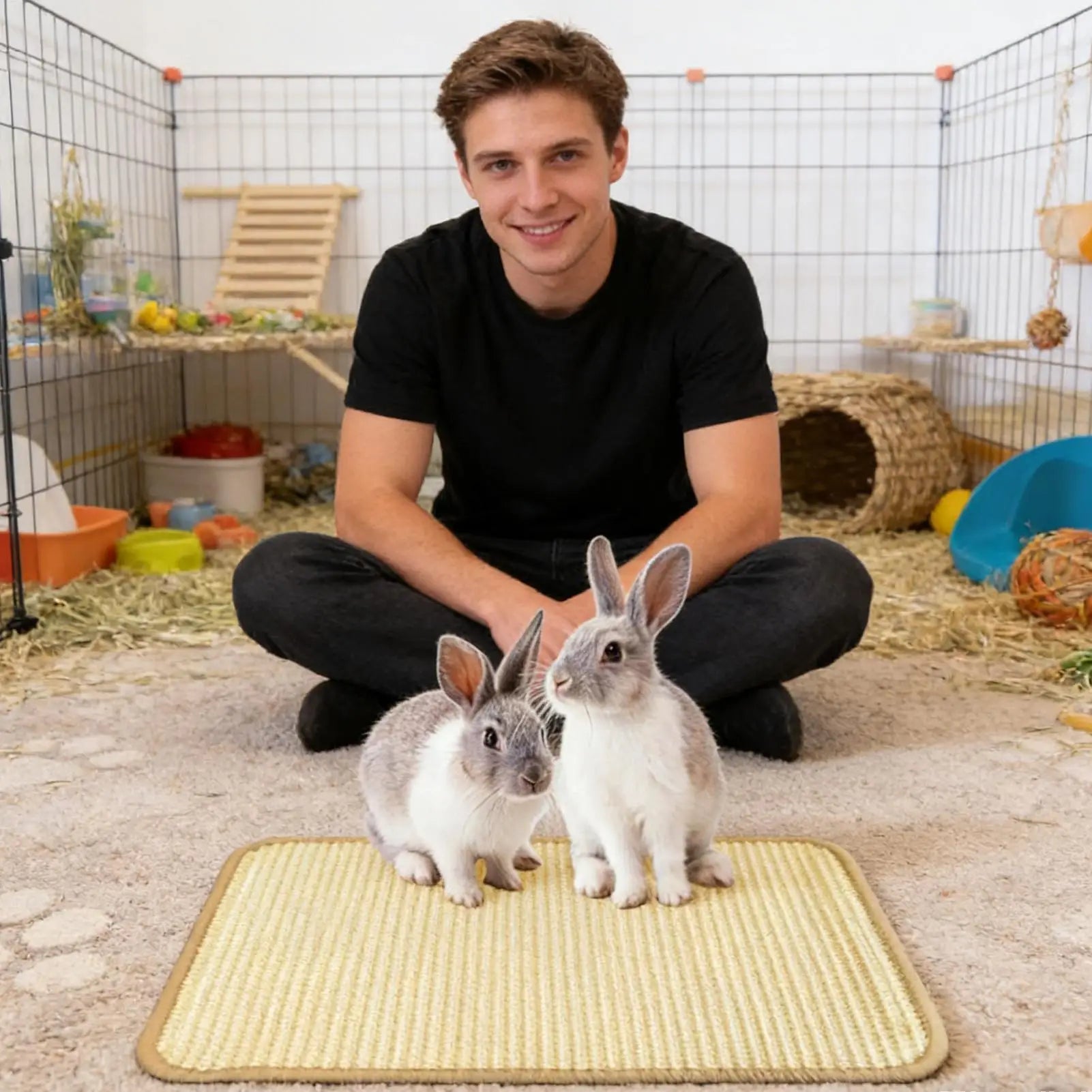 Rabbit Scratching and Foraging Mat for rabbits, and guinea pigs from Burrowly small pet supplies.