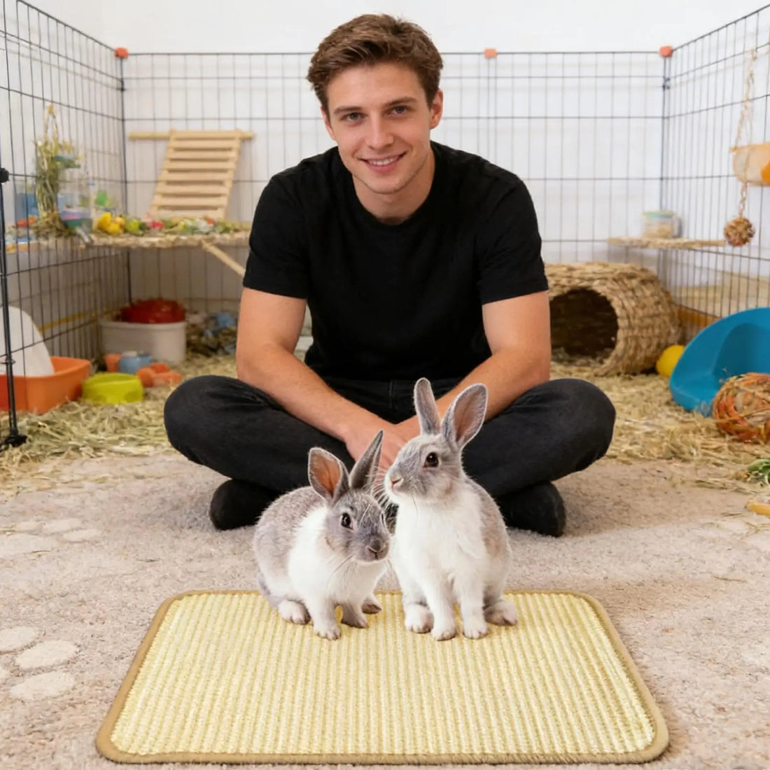 Rabbit Scratching and Foraging Mat for rabbits, and guinea pigs from Burrowly small pet supplies.