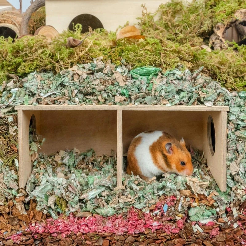 Natural Wood Multi-Chamber Hamster Hideout