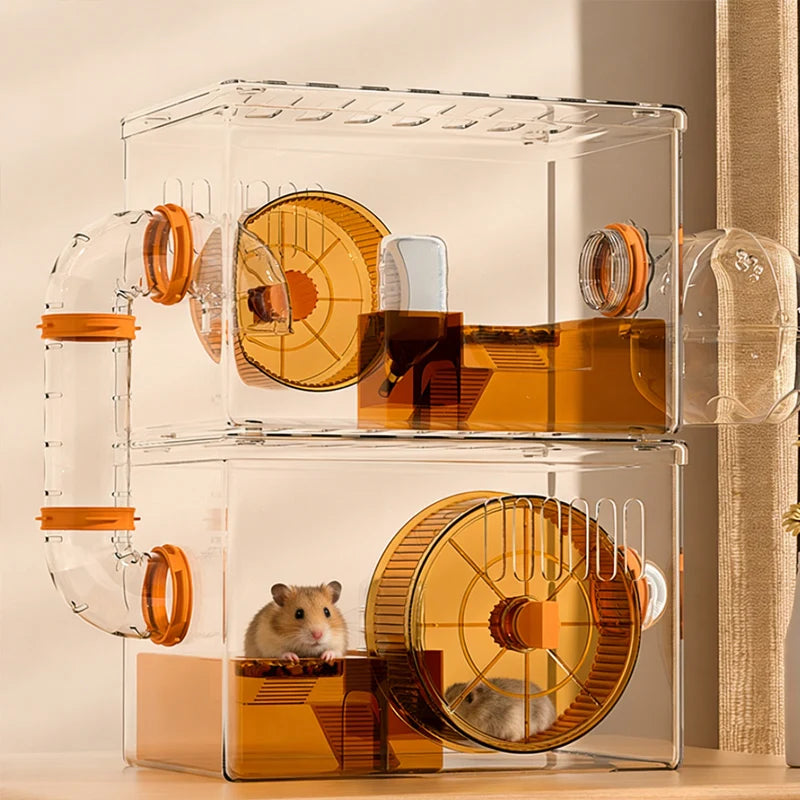 1 Piece of Large Acrylic Hamster Cage with Full Set of Supplies for Golden Hamsters, Sugar Gliders, and Gerbils, Panoramic View Villa