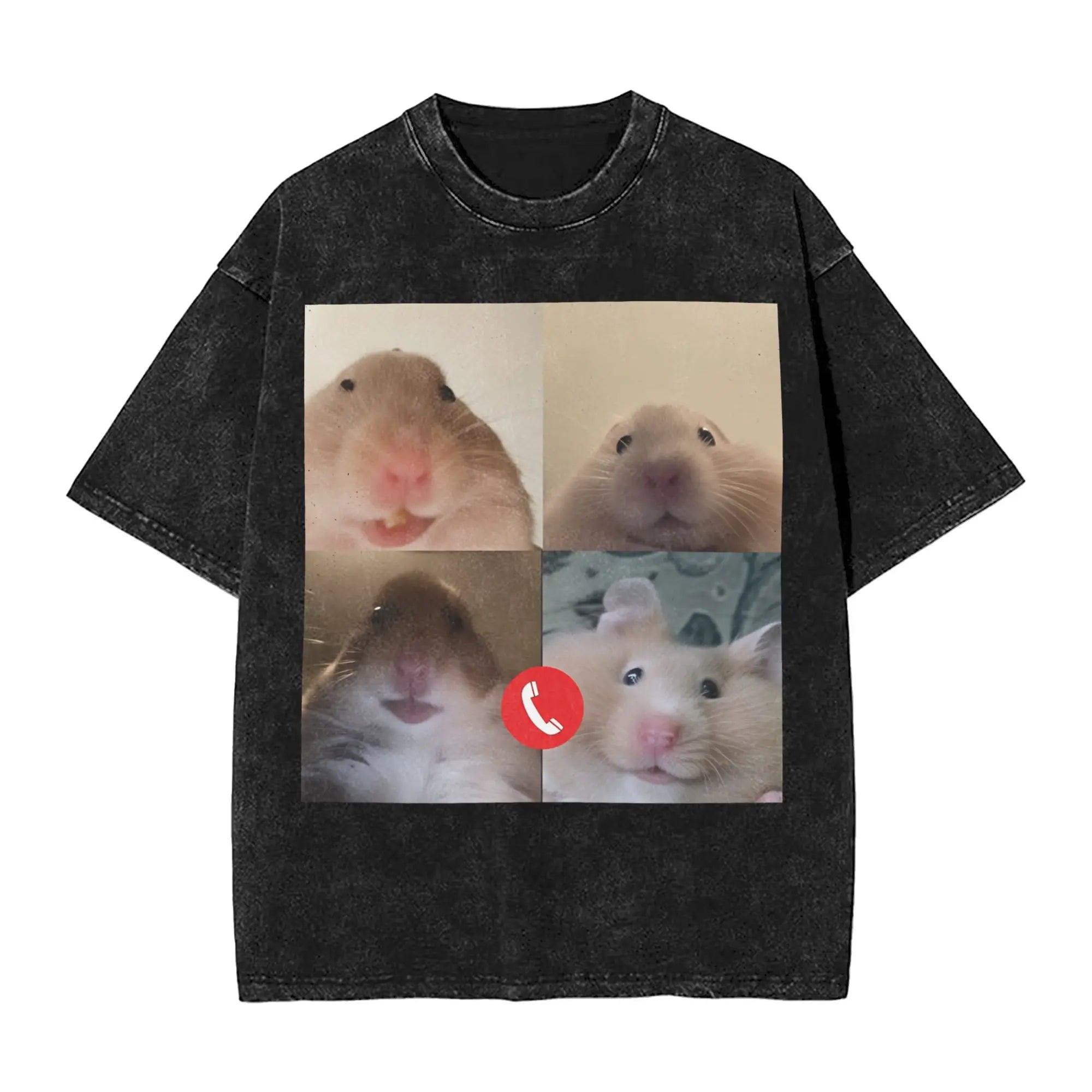 Cyber Hamster Meme Funny Animal Washed T Shirts Streetwear Hip Hop Vintage T-Shirt Tees Tops Men Women Cotton High Street Summer