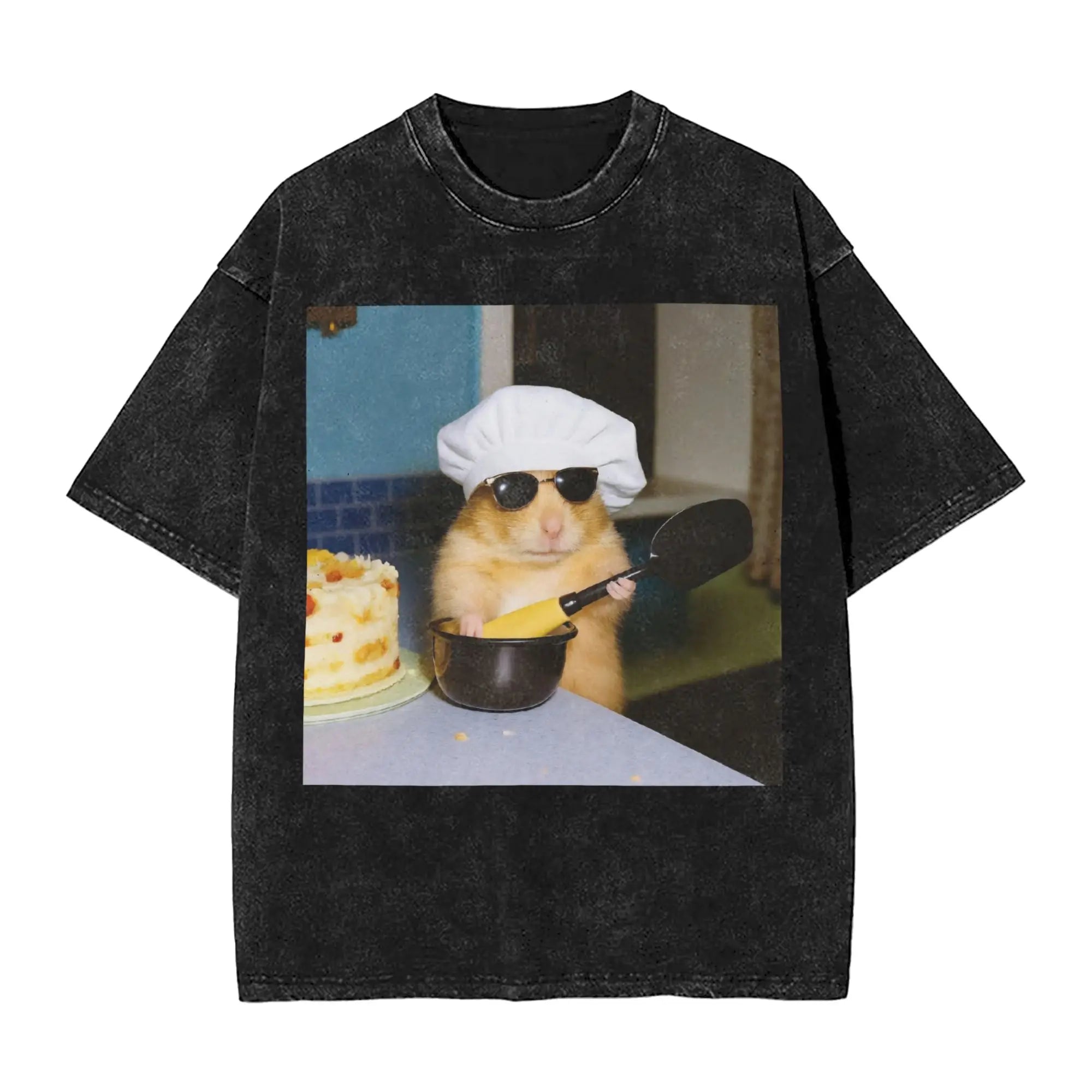 Cyber Hamster Meme Funny Animal Washed T Shirts Streetwear Hip Hop Vintage T-Shirt Tees Tops Men Women Cotton High Street Summer
