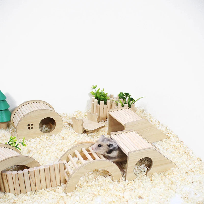 Wooden Steps Bridge for Hamsters and Guinea Pigs Wheels & Exercise