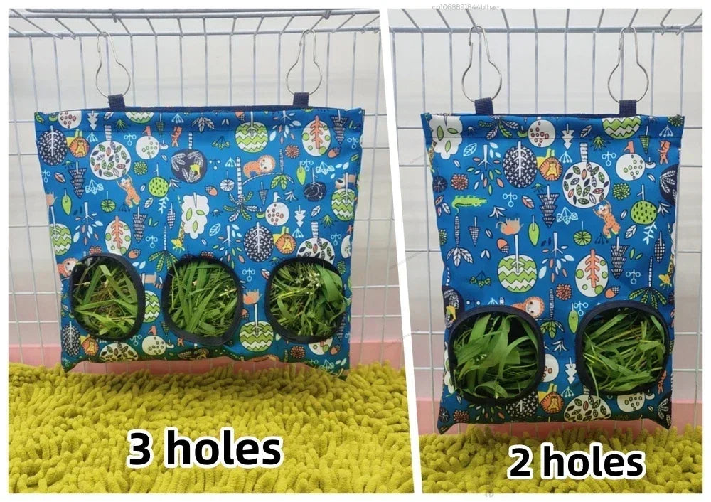 Hanging hay feeder bag for guinea pigs and rabbits from Burrowly.