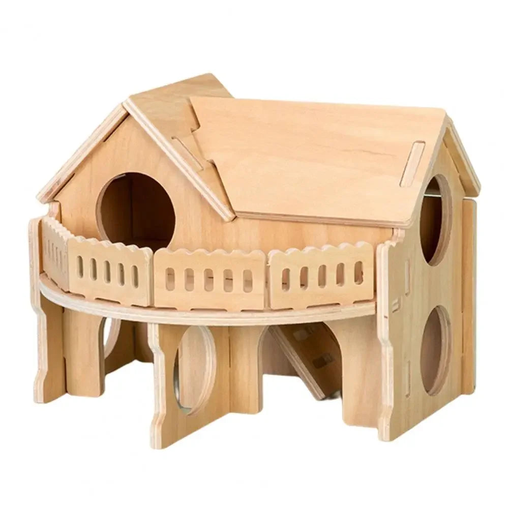 Wooden seesaw swing toy for hamster enrichment from Burrowly.
