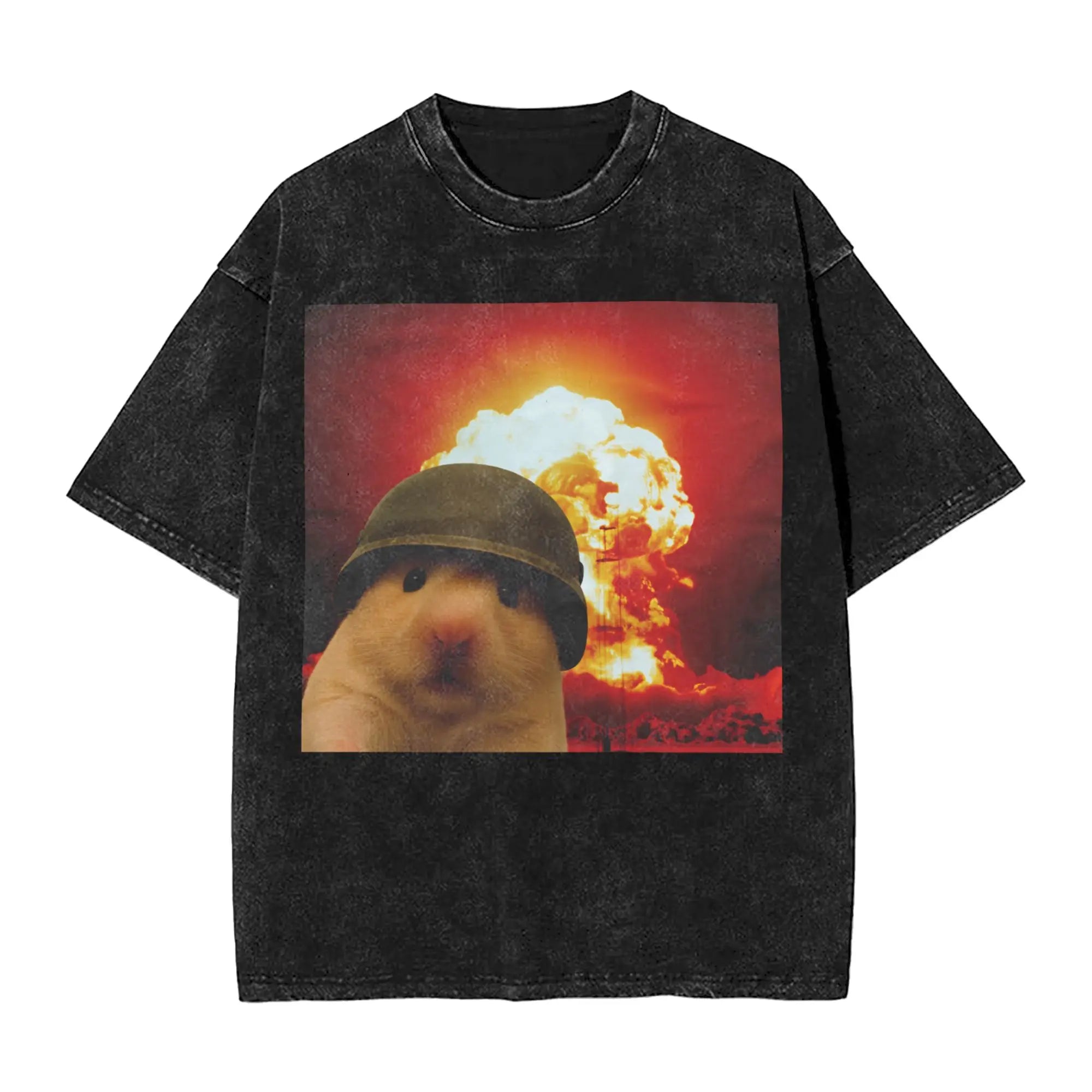 Cyber Hamster Meme Funny Animal Washed T Shirts Streetwear Hip Hop Vintage T-Shirt Tees Tops Men Women Cotton High Street Summer