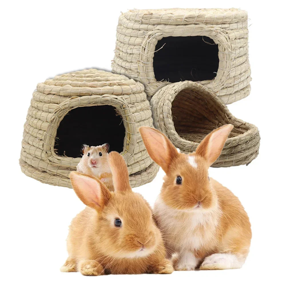 Natural Straw Woven Grass Bed for Small Pets for rabbits, hamsters, chinchillas, and mice from Burrowly small pet supplies.