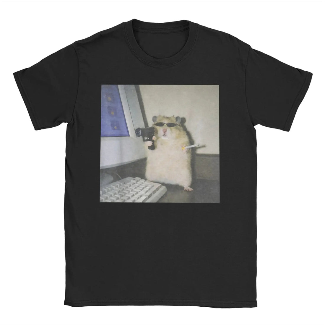 Hamster Meme Calling for Men Women T Shirts  Hipster Tee Shirt Short Sleeve Round Collar T-Shirt Cotton Birthday Present Tops