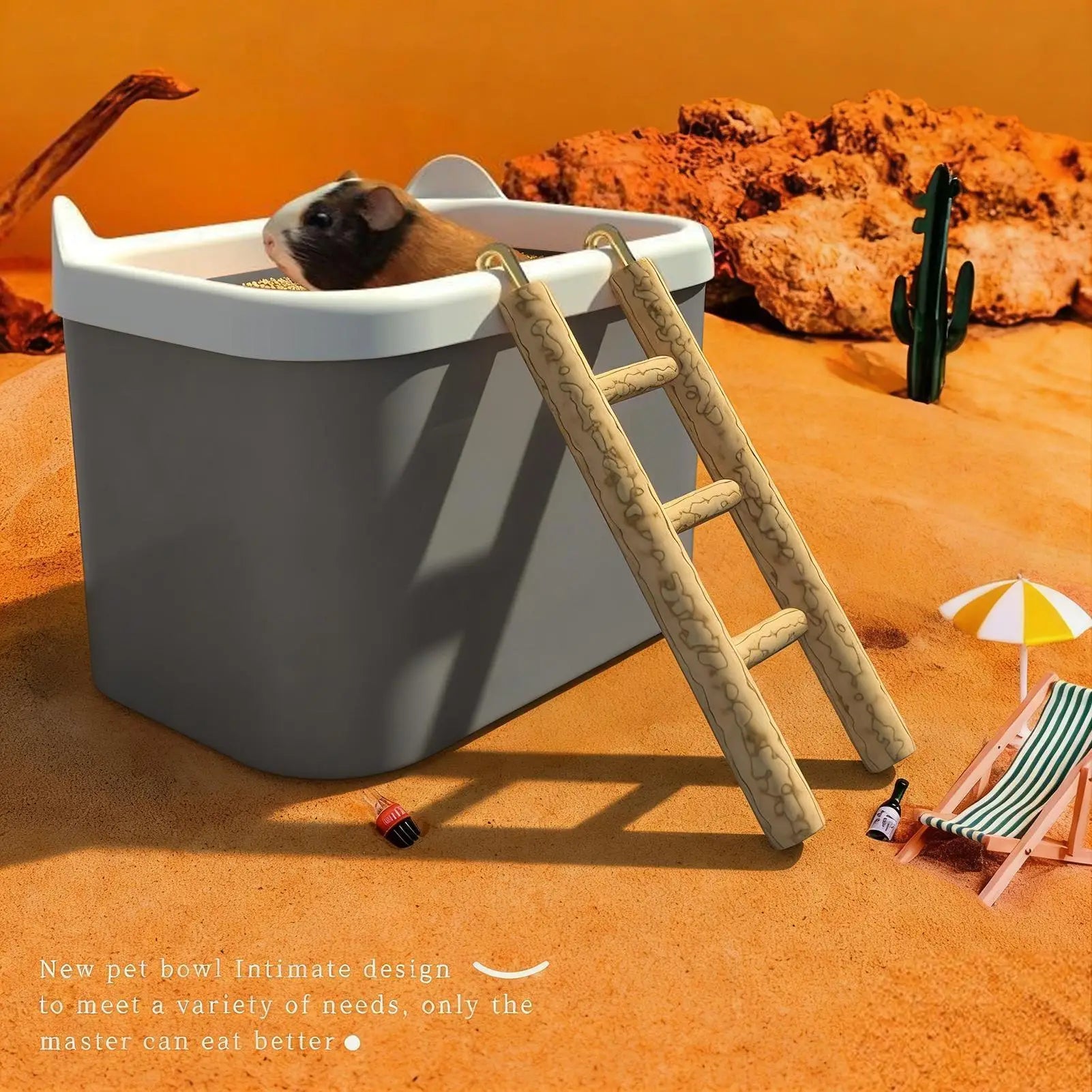 Hamster Sand Box with Ladder Hamster sand bath box Container Gerbil Toilet Sand Bath Cage Small Animal Digging Sand Container
