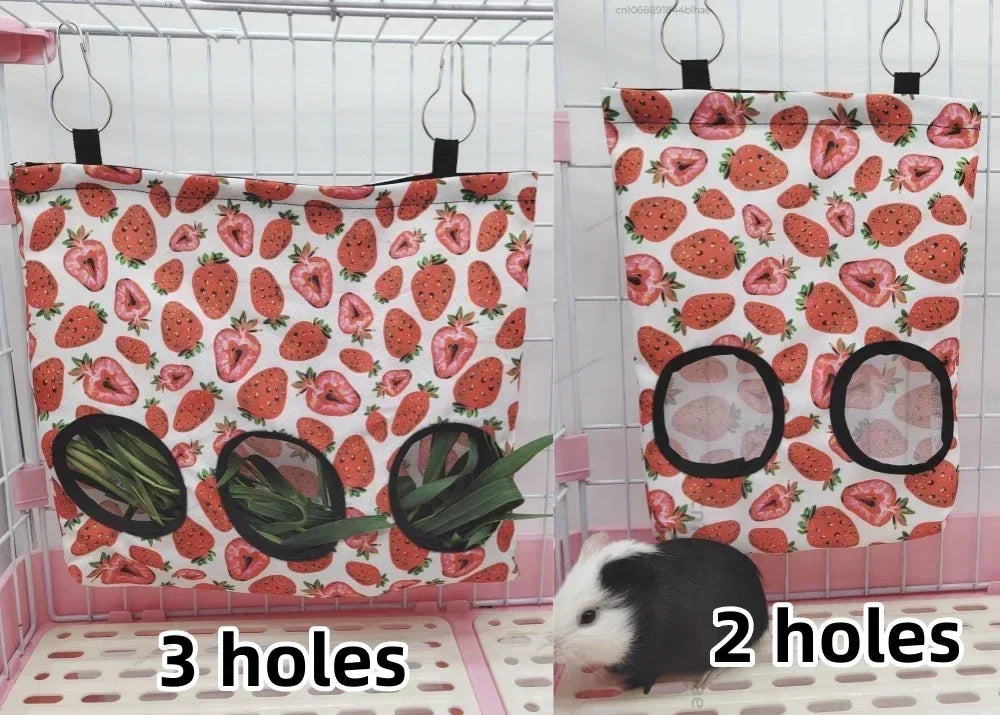 Hanging hay feeder bag for guinea pigs and rabbits from Burrowly.
